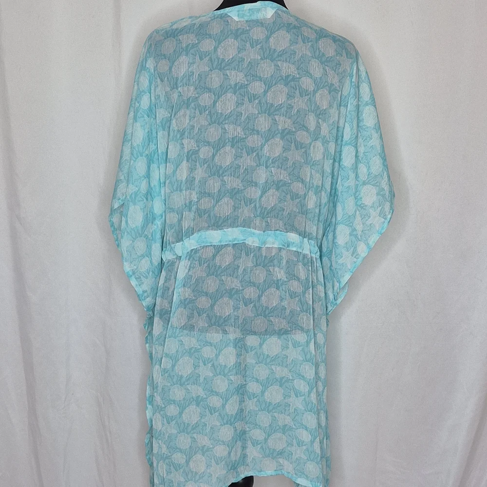 Just (Bee) Aqua Blue Seashell Beach Swim Coverup Sheer - Adjustable / One Size - Picture 4 of 12